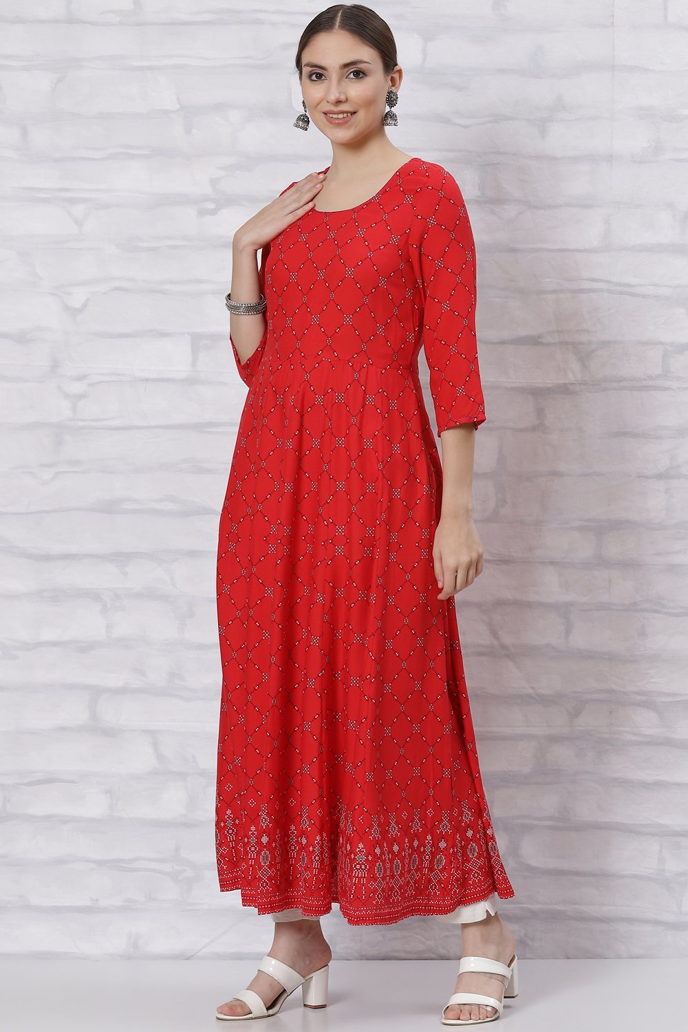 Red Viscose Kalidar Kurta image number 0